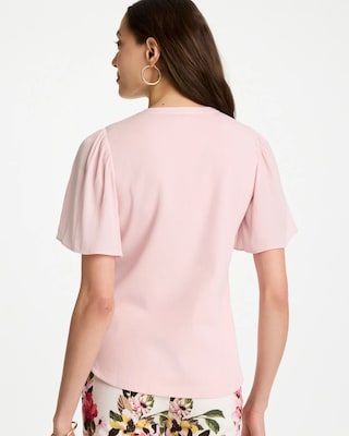 Rib Knit Woven Flutter Sleeve Tee click to view larger image.