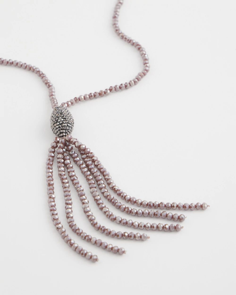Purple Beaded Tassel Necklace click to view larger image.