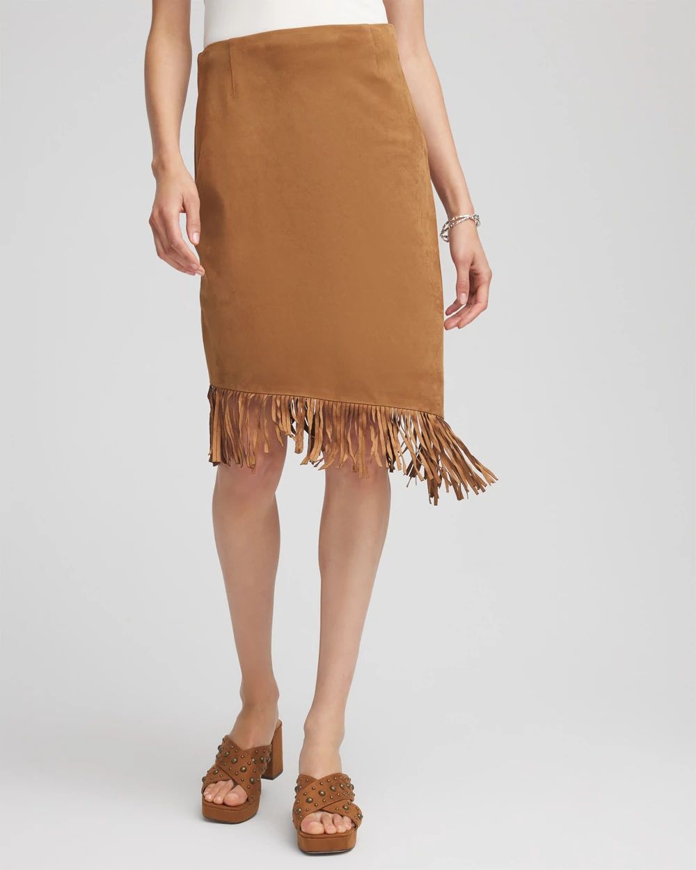 Fringed Pull-On Asymmetrical Skirt
