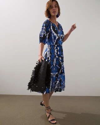 Ikat Puff Sleeve Tiered Dress