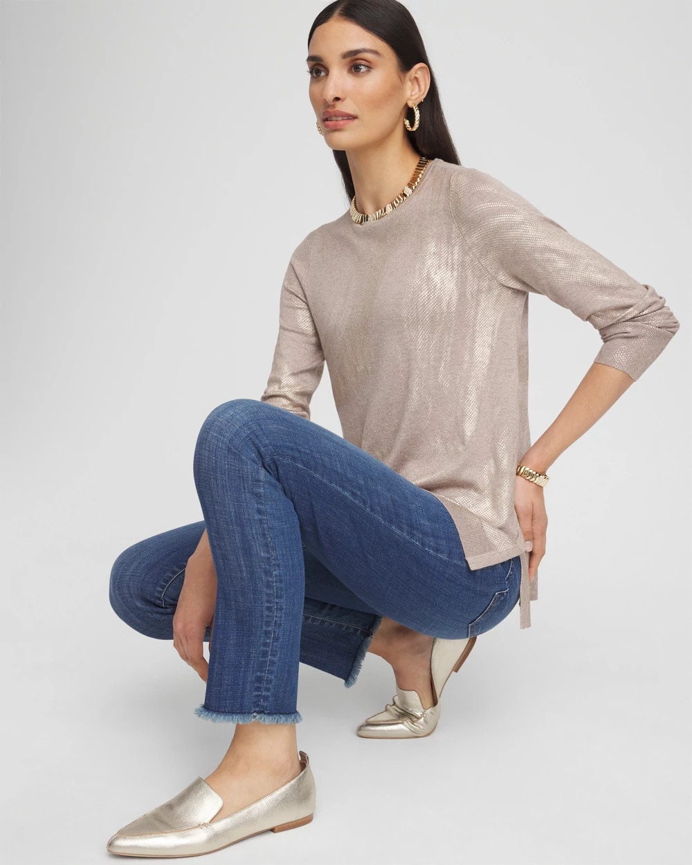 Foil Crew Neck Sweater Tunic