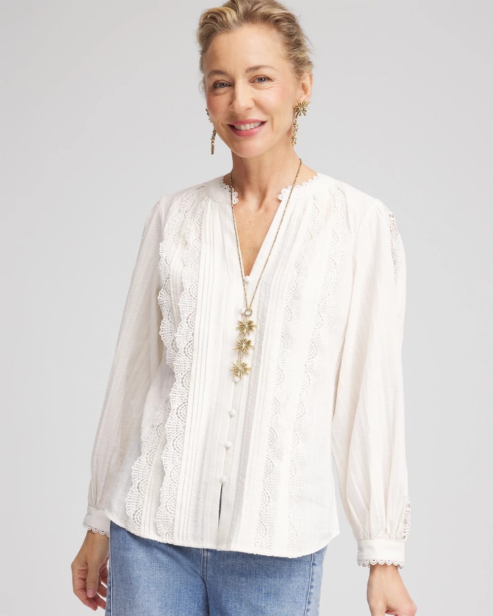 Split-neck Lace Trim Blouse | Chico's