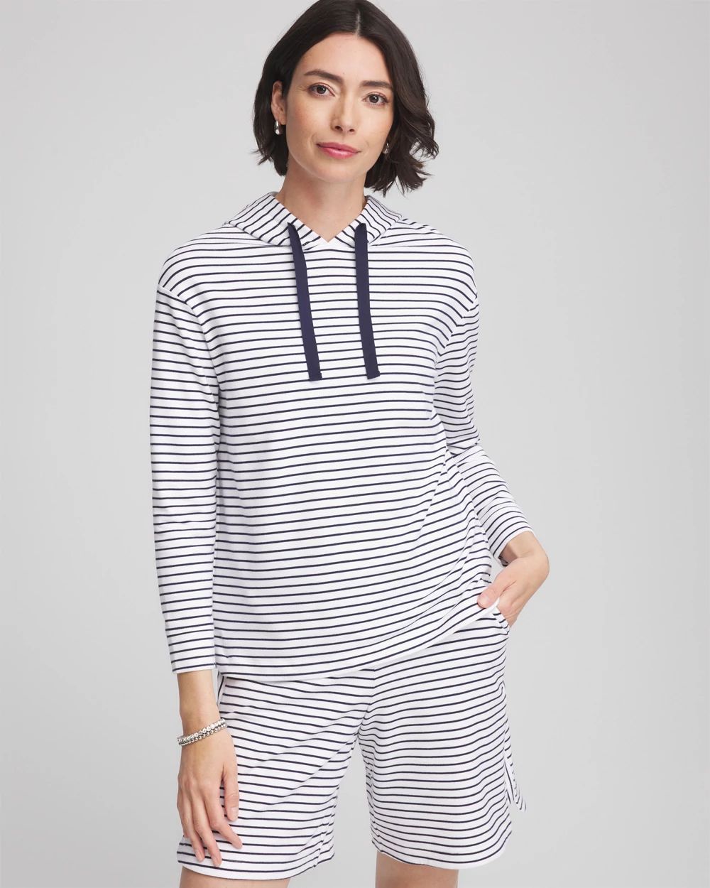 Zenergy® French Terry Cotton Striped Hoodie click to view larger image.