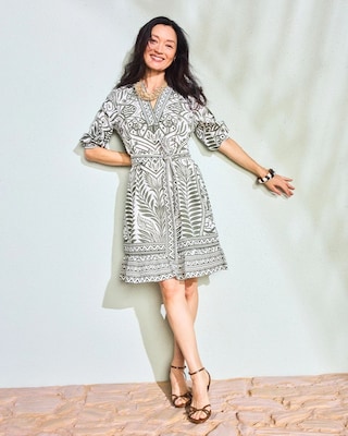 Printed Cotton-Linen Belted Dress