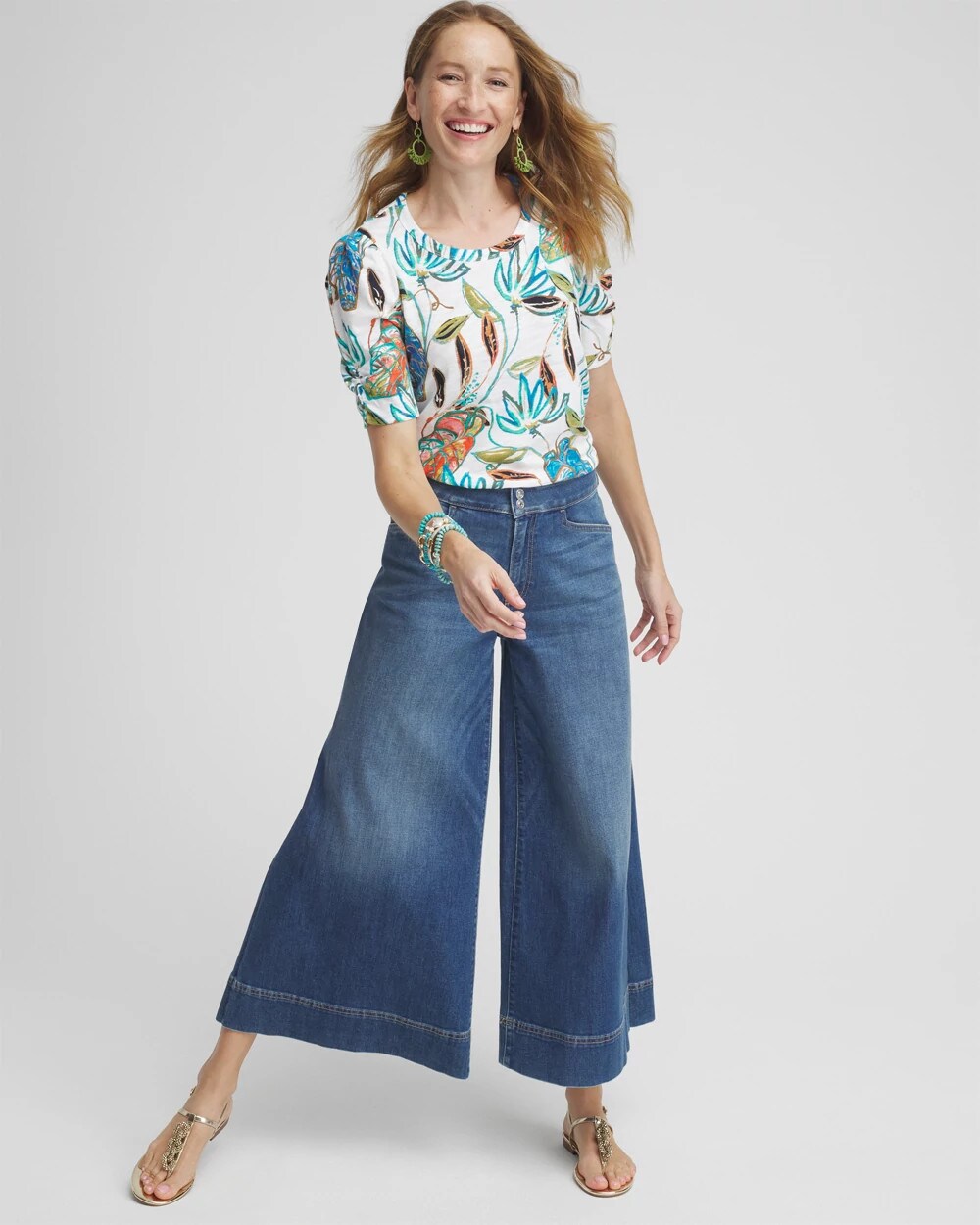 Floral Gathered Elbow Sleeve Tee