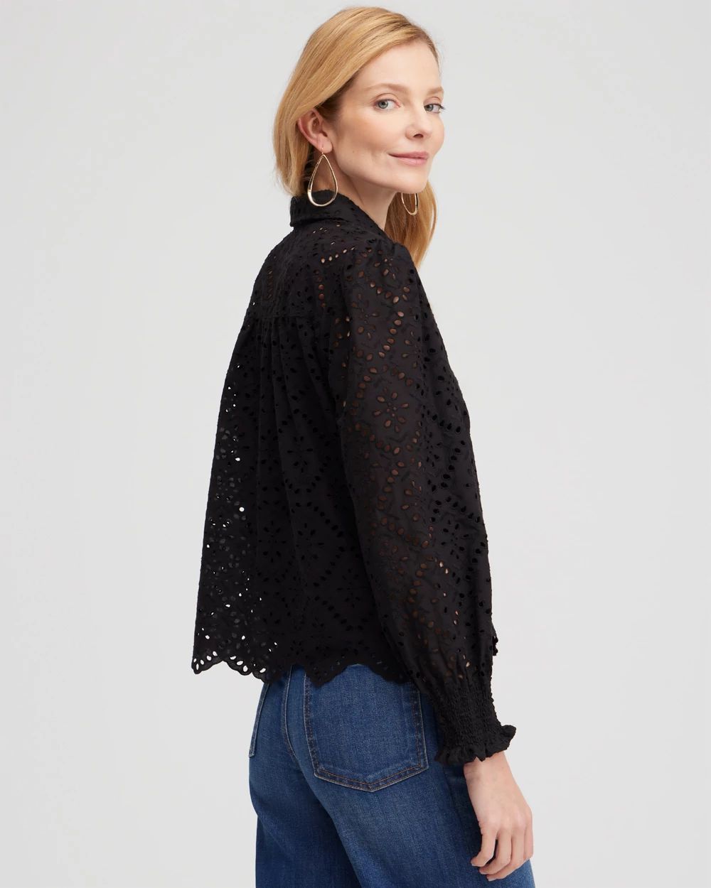 Eyelet Scallop Hem Blouse