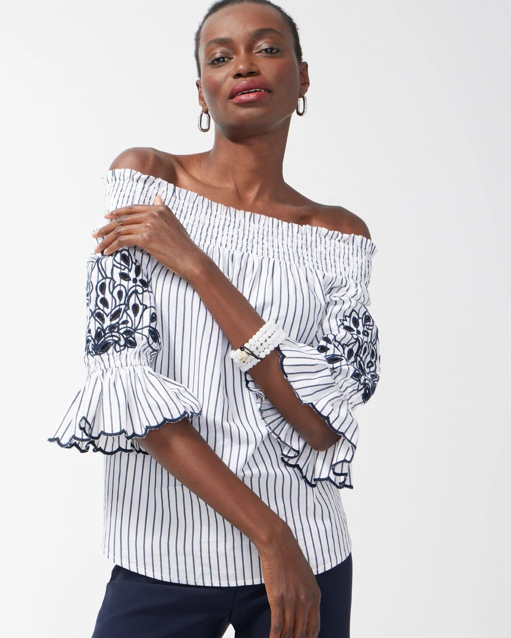 Off-Shoulder Slim Stripe Tunic