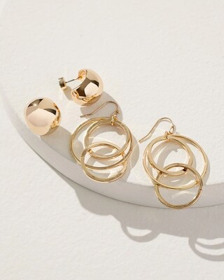 Gold Tone Stud and Drop Earrings Set