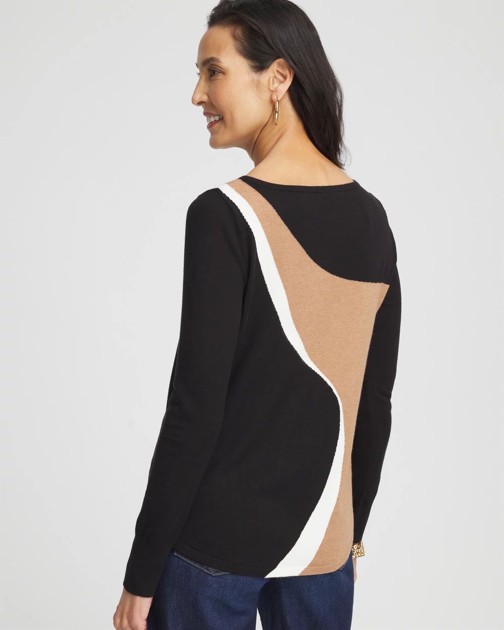 Intarsia Colorblock Bateau Neck Sweater click to view larger image.