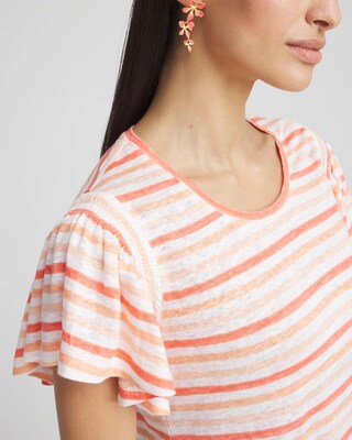 Striped Linen Smocked Flutter-Sleeved Tee click to view larger image.