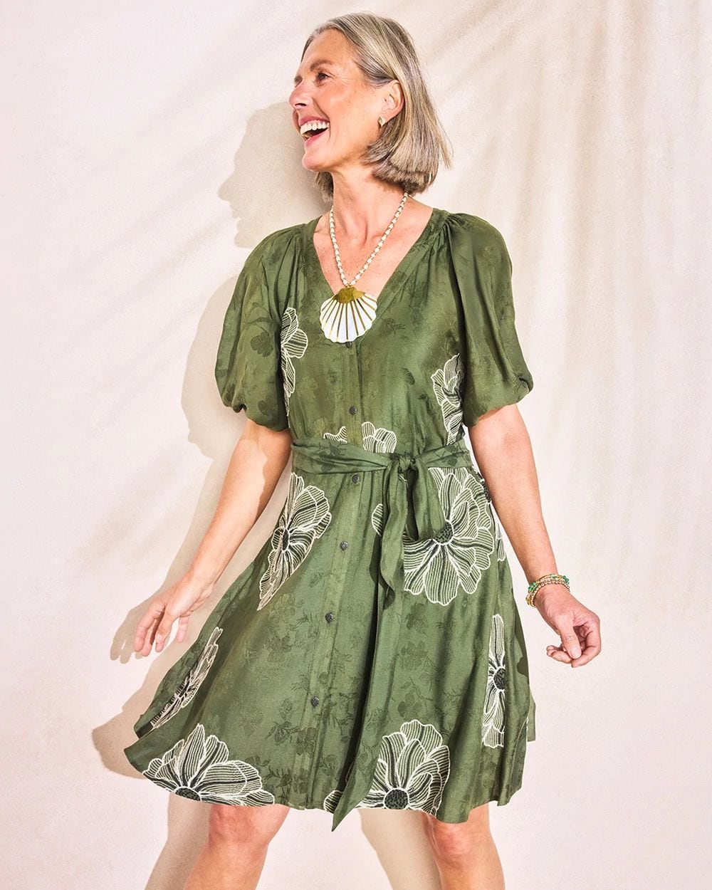 Embroidered Jacquard Belted Dress