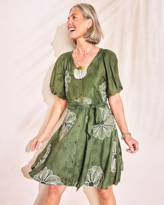 Embroidered Jacquard Belted Dress