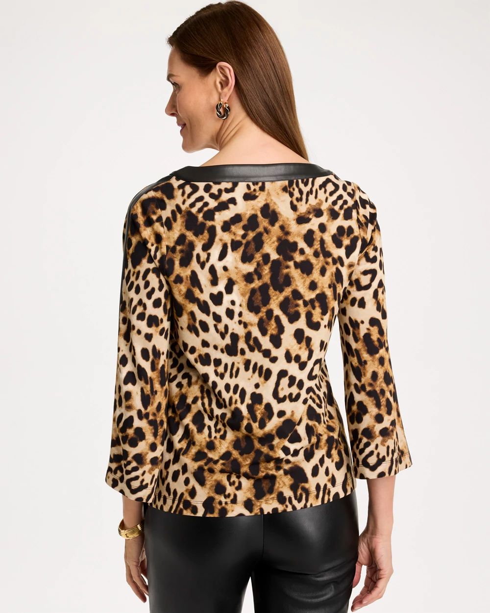 Ponte Knit Animal Faux Leather-Trim Top click to view larger image.