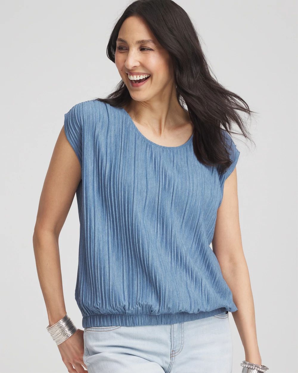 Melange Pleated Bubble-Hem Top