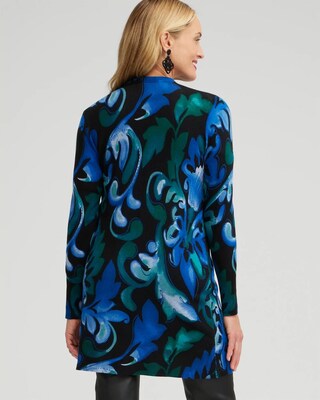 Green Scroll Print Cardigan Sweater