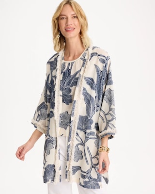 Cotton Jacquard Fringed Kimono