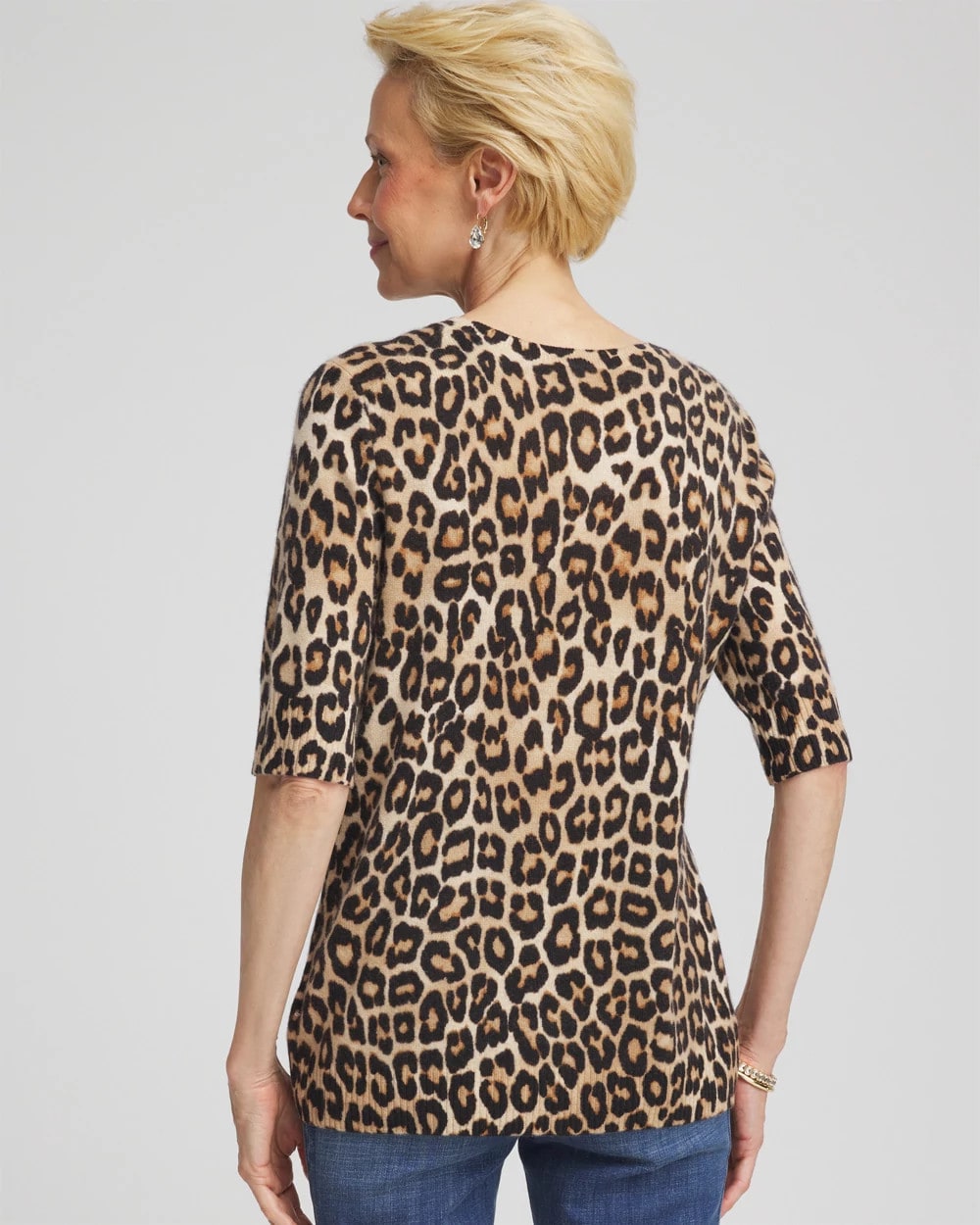 Cashmere Animal Elbow-Sleeve Pullover