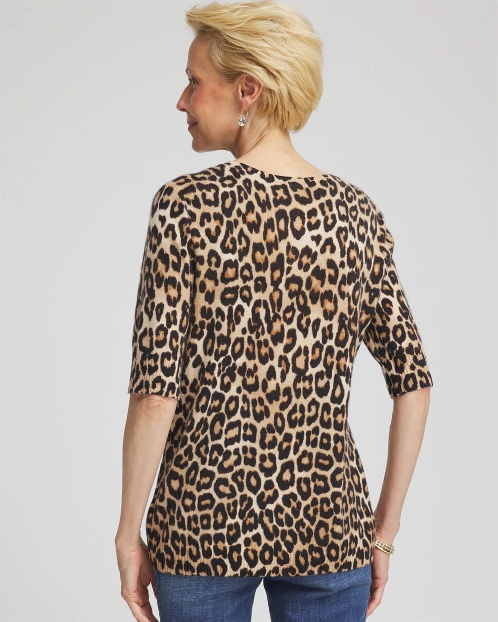 Cashmere Animal Elbow-Sleeve Pullover click to view larger image.