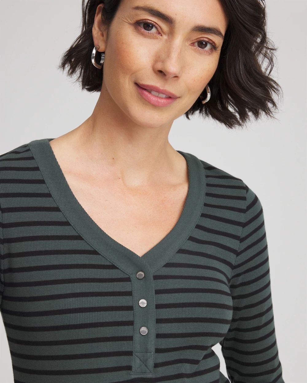 Zenergy Stripe Ribbed Henley Tee