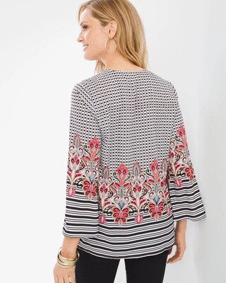 Mixed-Print Criss-Cross V-Neck Top