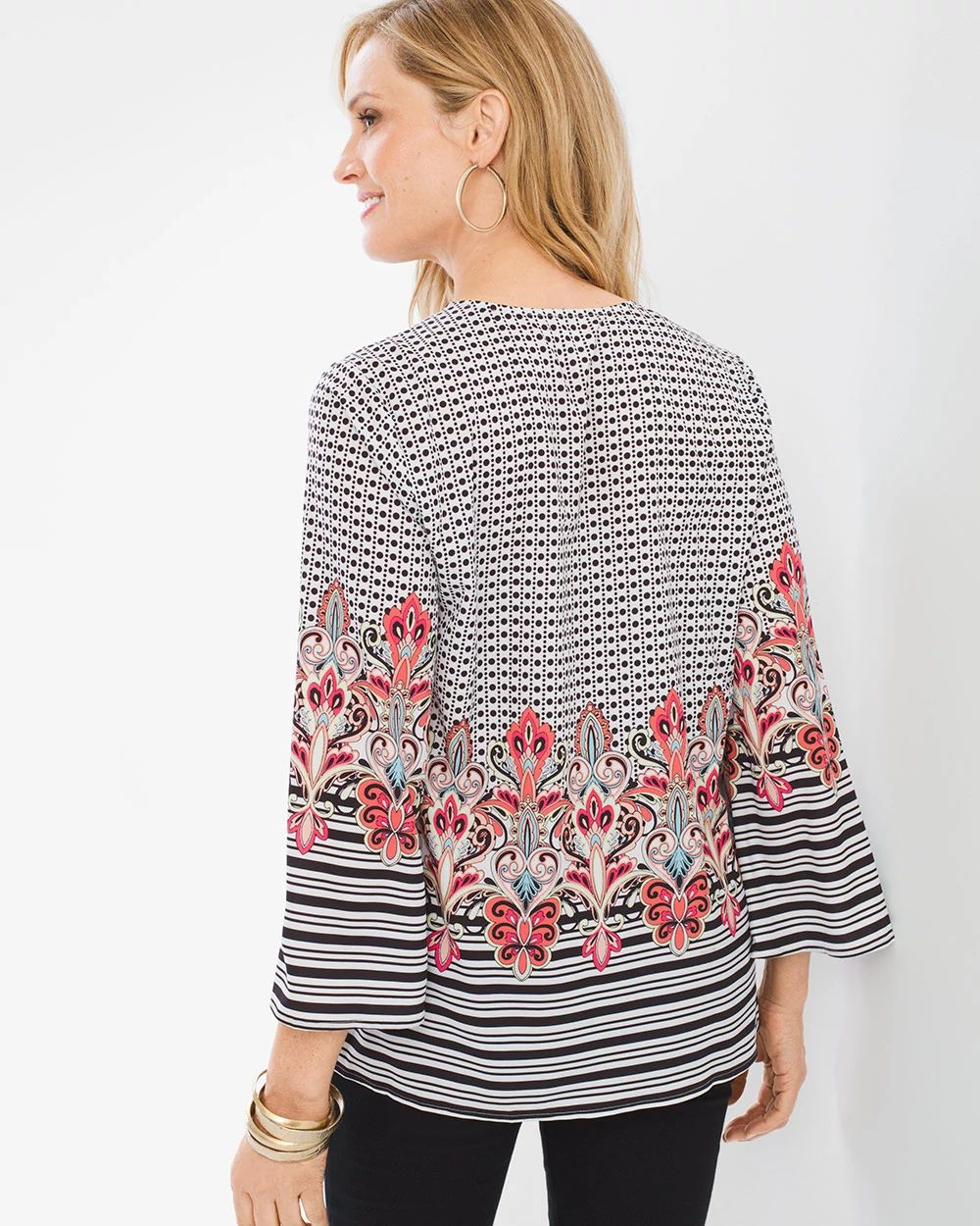 Mixed-Print Criss-Cross V-Neck Top