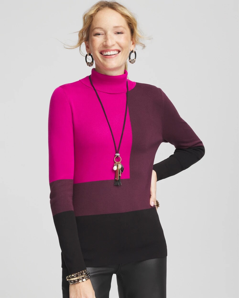 Ecovero™ Colorblock Turtleneck Pullover Sweater