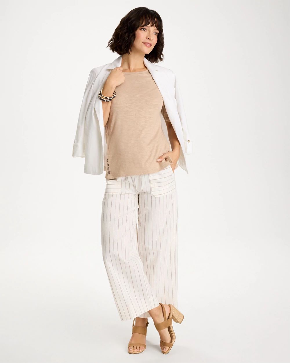 Foil Print Cotton Slub Elbow-Sleeve Tee click to view larger image.