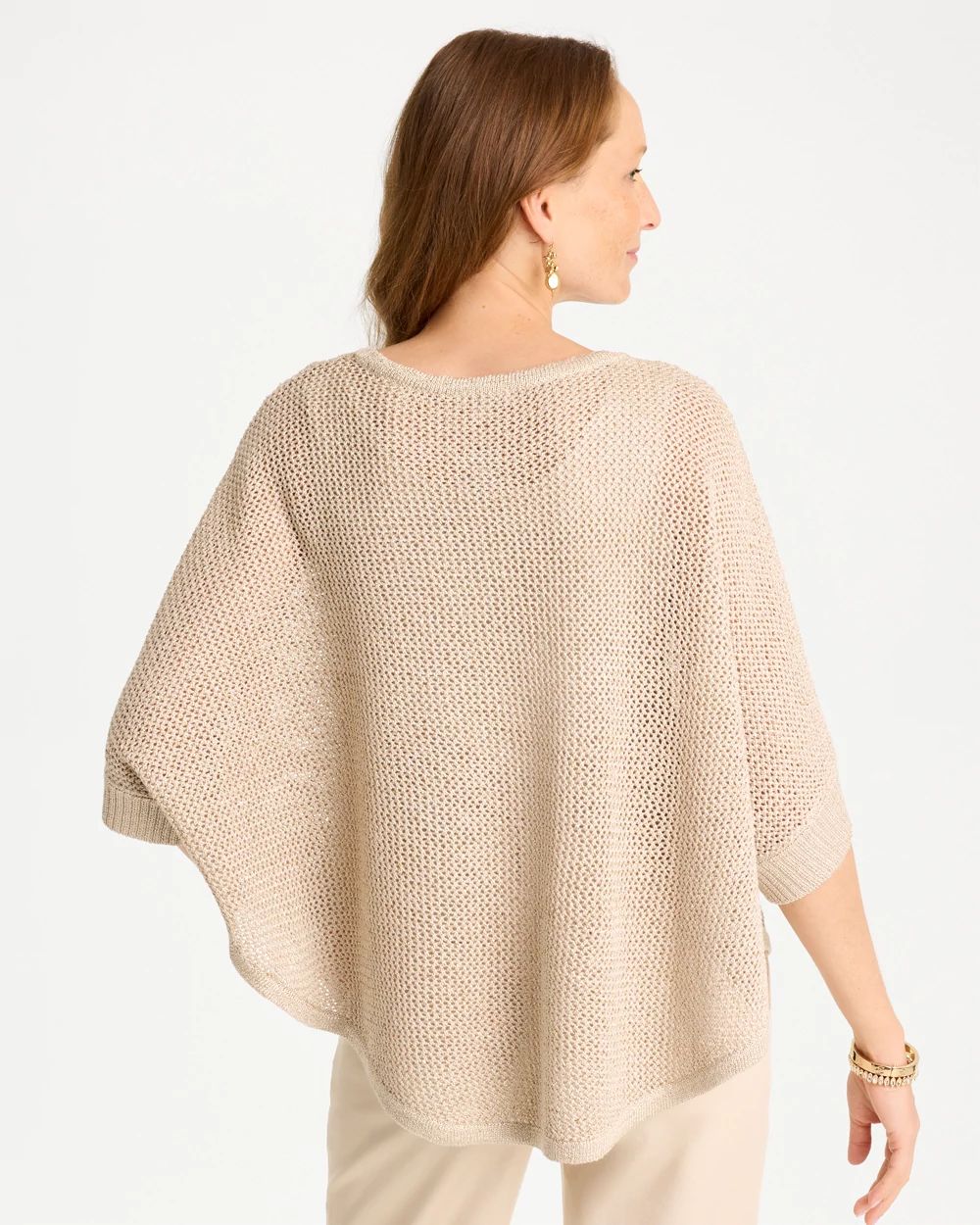 Sequin Boatneck Rounded Hem Poncho click to view larger image.
