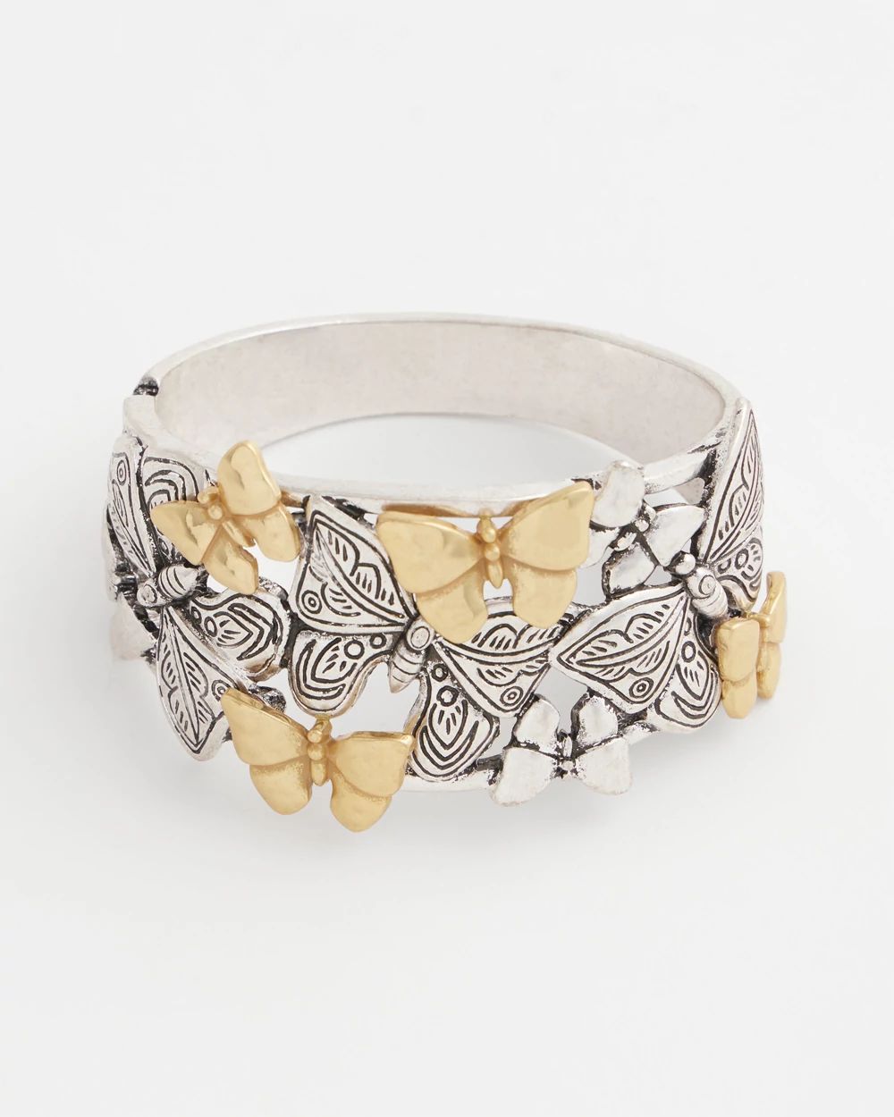Silver & Gold Tone Butterfly Cuff Bracelet