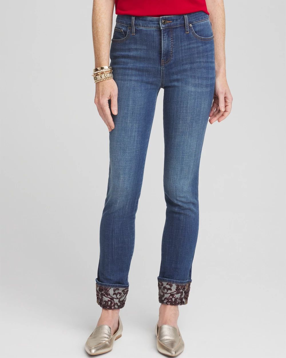 So Slimming® Girlfriend Sequin Cuff Ankle Jeans
