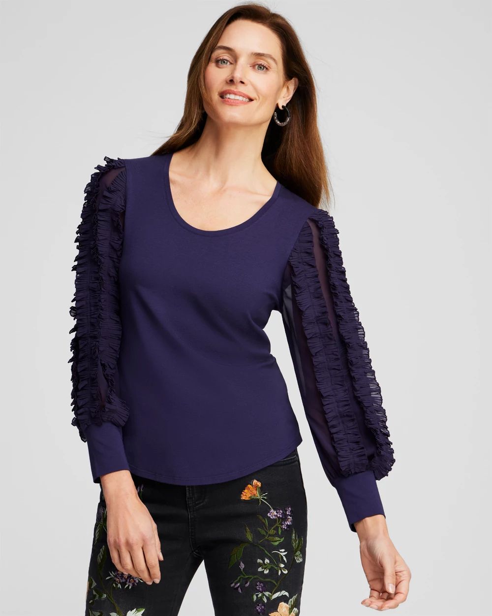 Chiffon Pleat Sleeve Tee