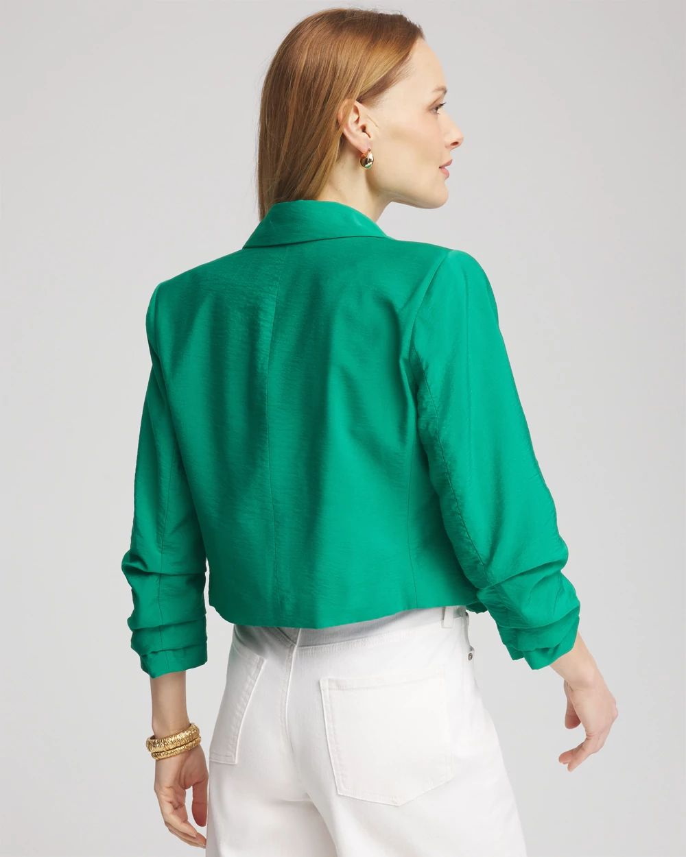 Cropped Ruched Sleeve Blazer click to view larger image.