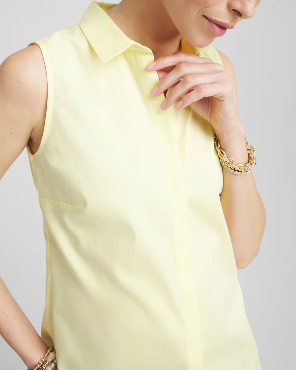 No Iron™ Sleeveless Sateen Shirt click to view larger image.