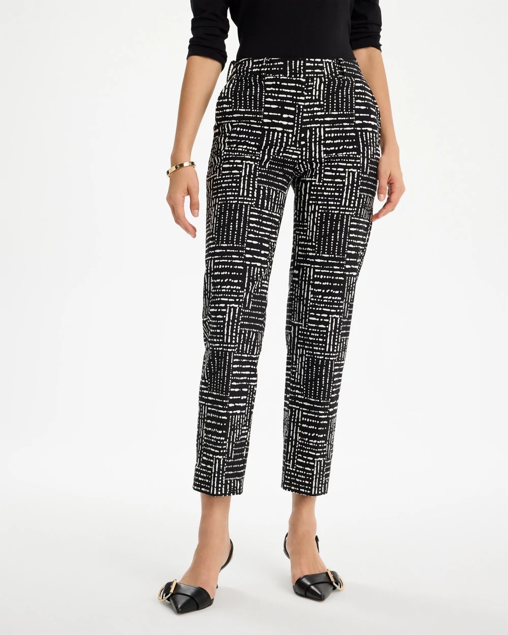 Emme Fly Front Straight Printed Crop Pants
