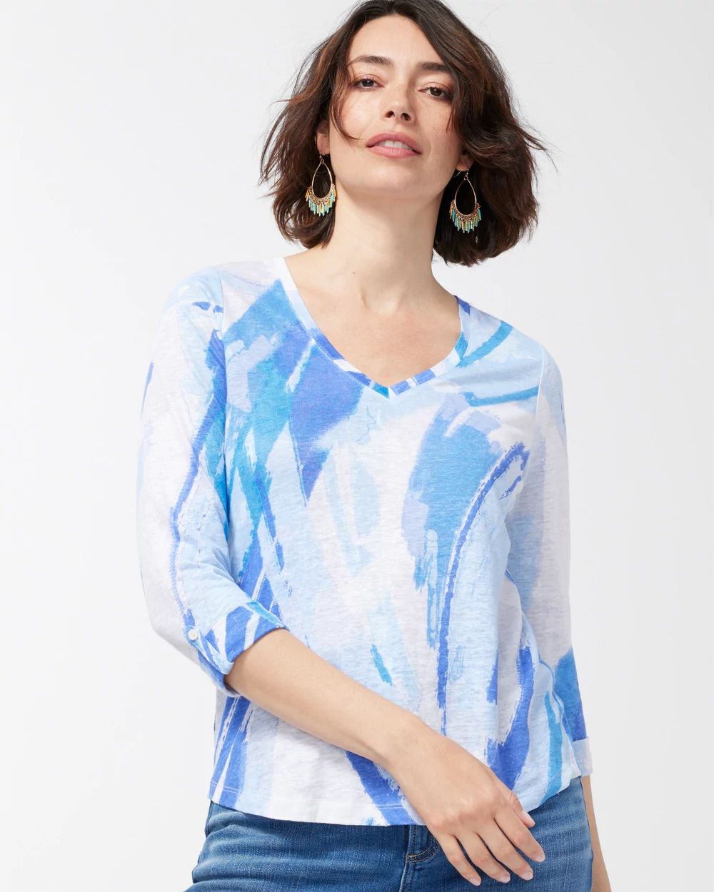 Linen Brushstroke 3/4 Sleeve Tee