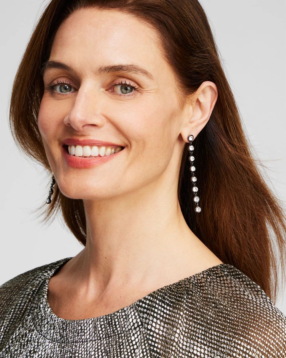 Hematite Tone Linear Earrings