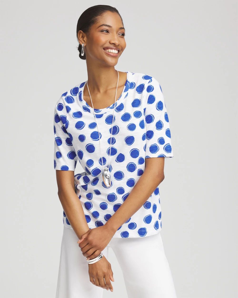 Polka-Dot Slub Short Sleeve Tee