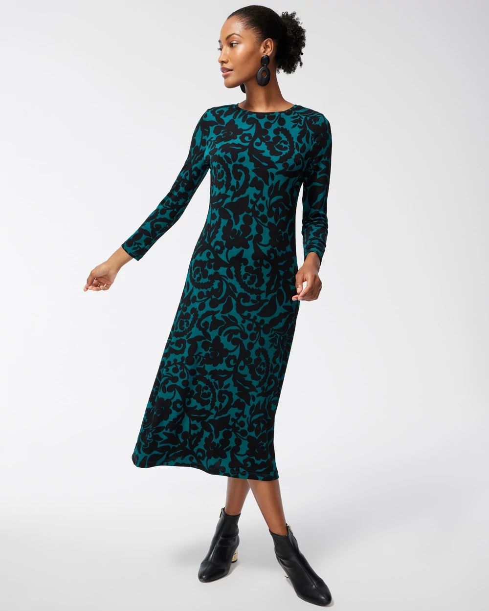 Travelers Foliage Print Midi Dress