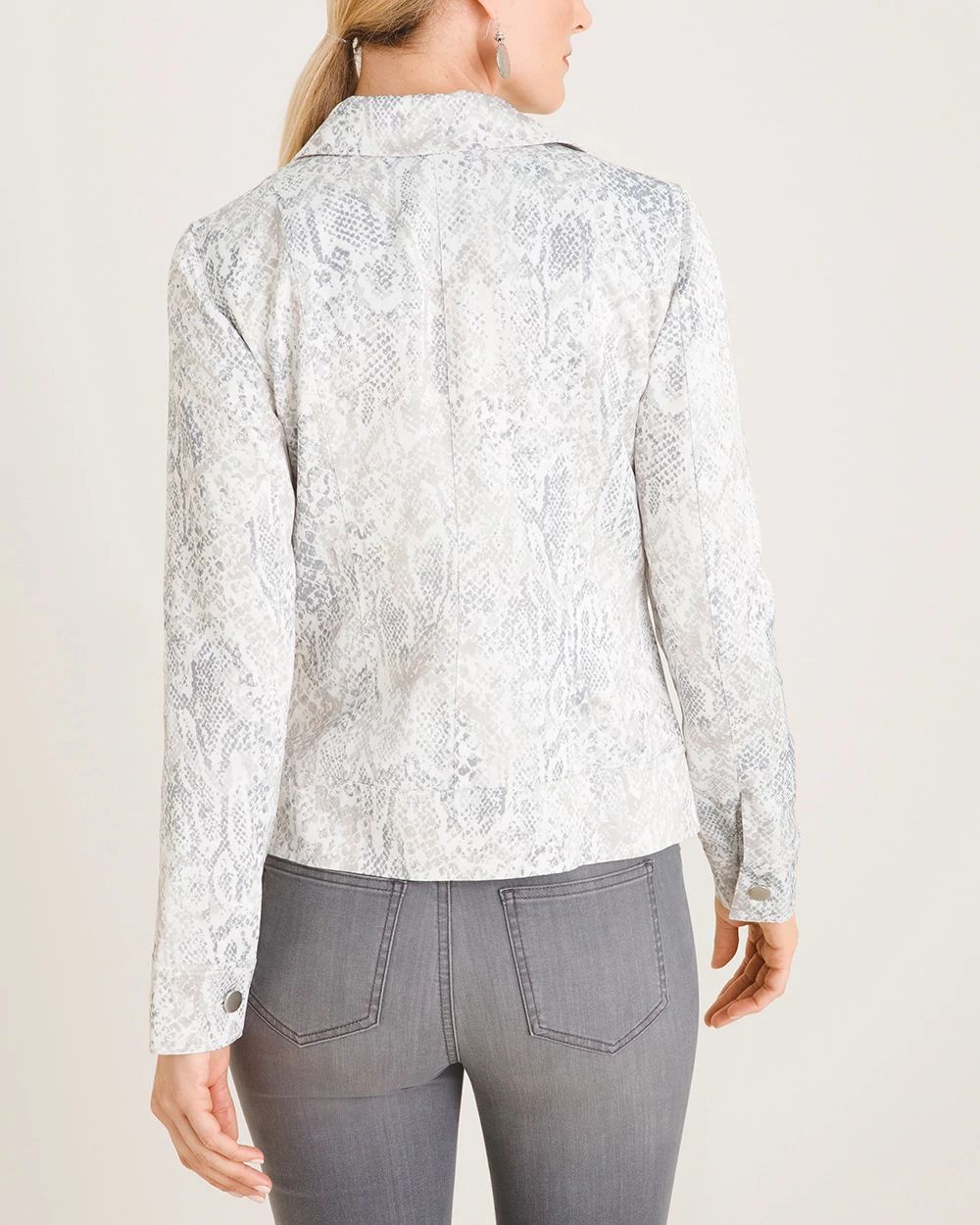 Python-Print Satin Denim Jacket