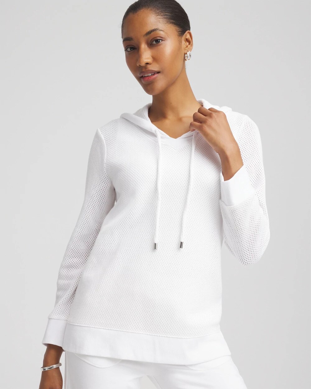 Zenergy® Crochet Knit Hooded Pullover Top