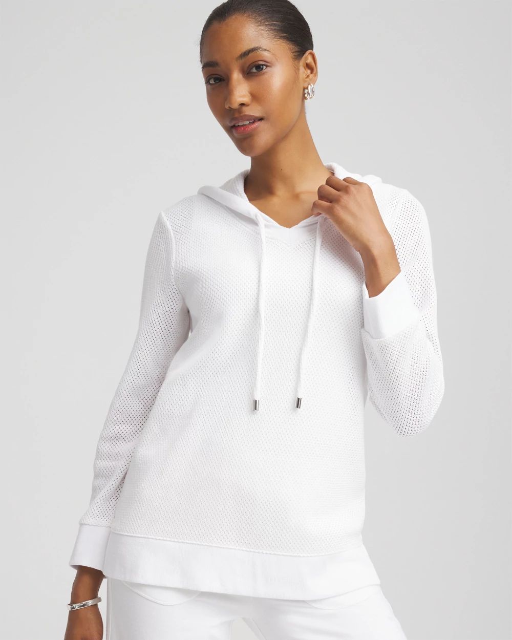 Zenergy® Crochet Knit Hooded Pullover Top