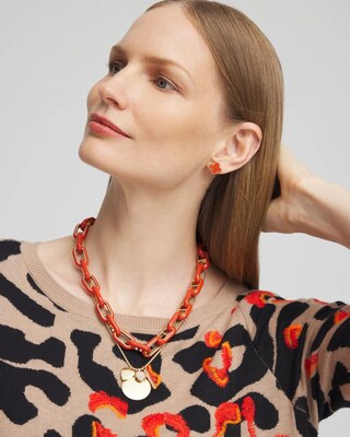 Orange Enamel Multistrand Necklace click to view larger image.