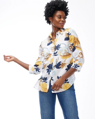 No Iron Linen Tropical Floral Shirt