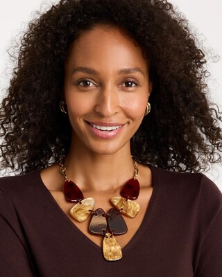 Orange Neutral Resin Bib Necklace click to view larger image.