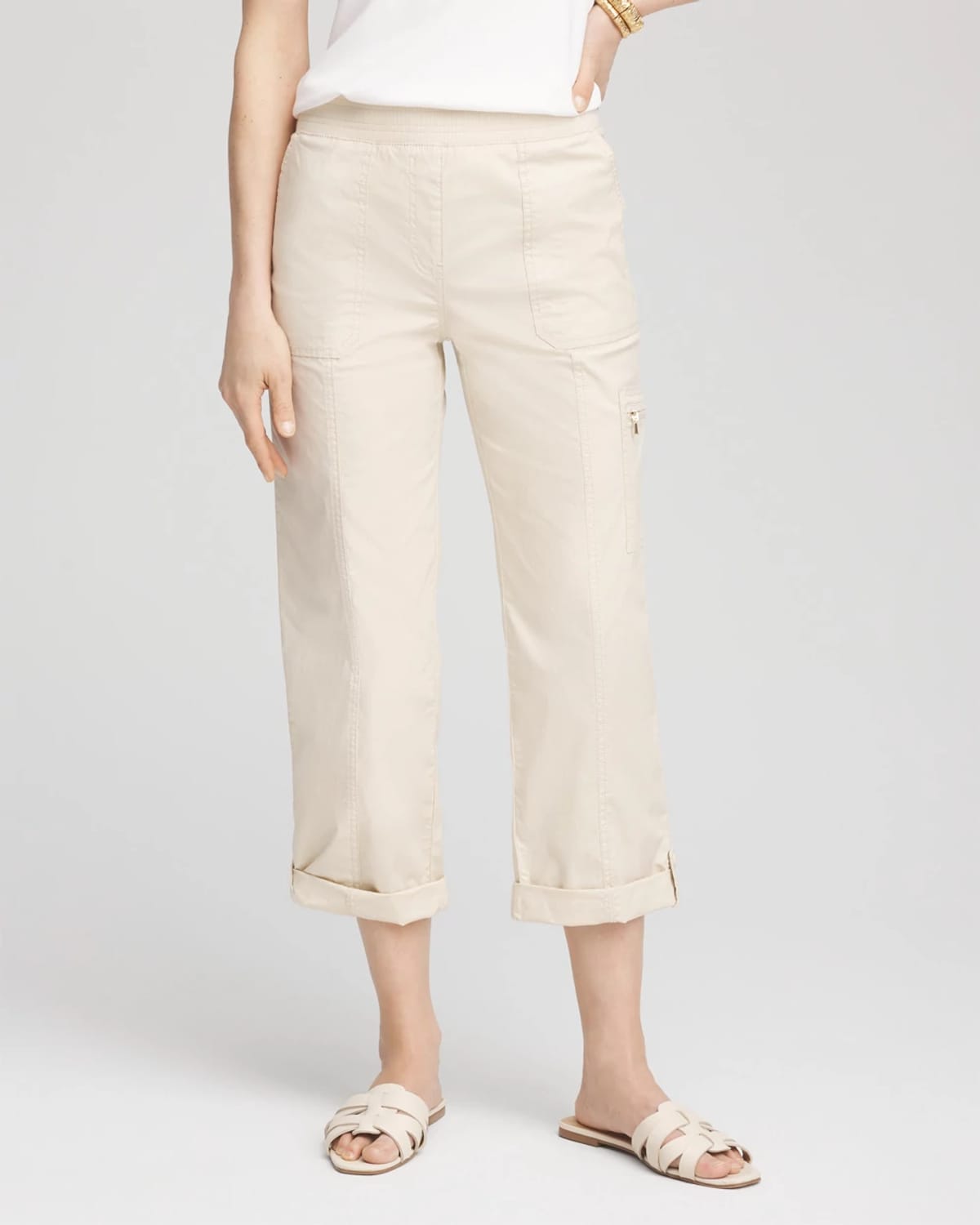 Chico's Poplin Cropped Pants In Neutral