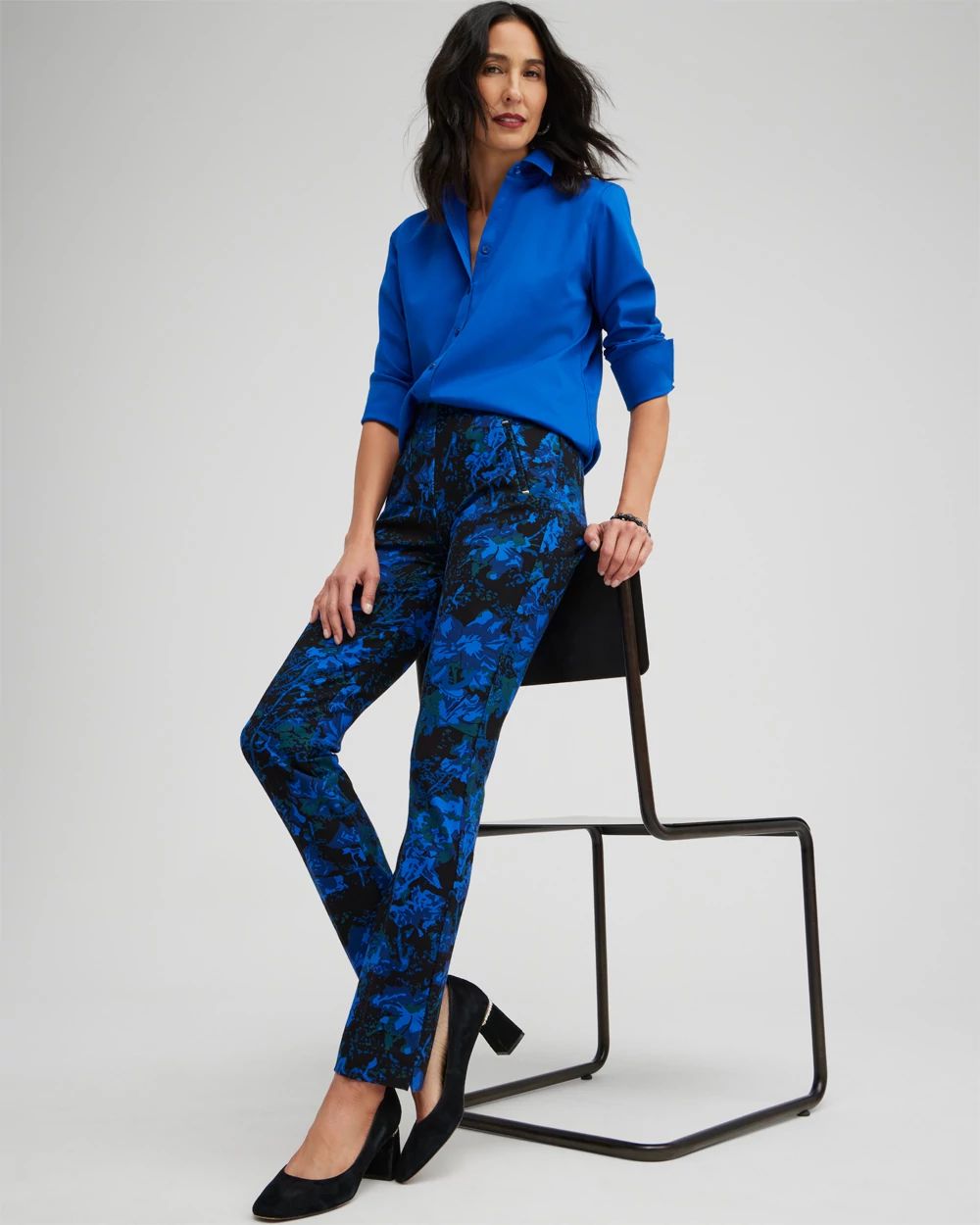Juliet Floral Metallic Trim Ankle Pants