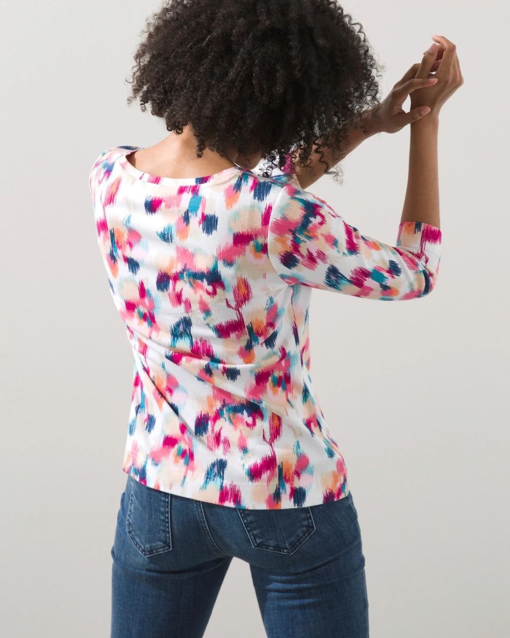 Pima Abstract Floral V-Neck Tee