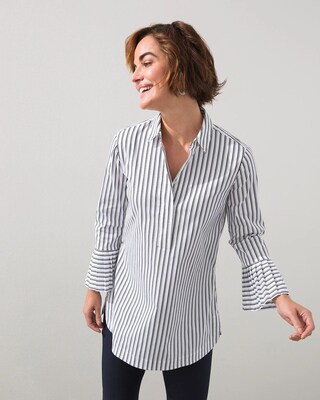 Poplin Pleat Sleeve Stripe Top