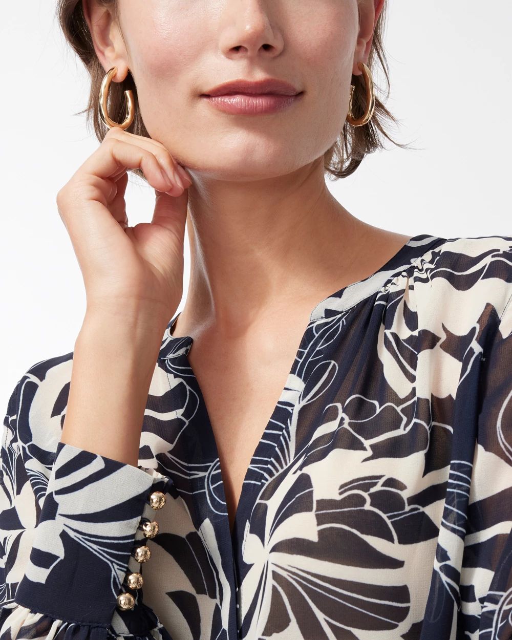Floral Pintuck Sleeve Shirt