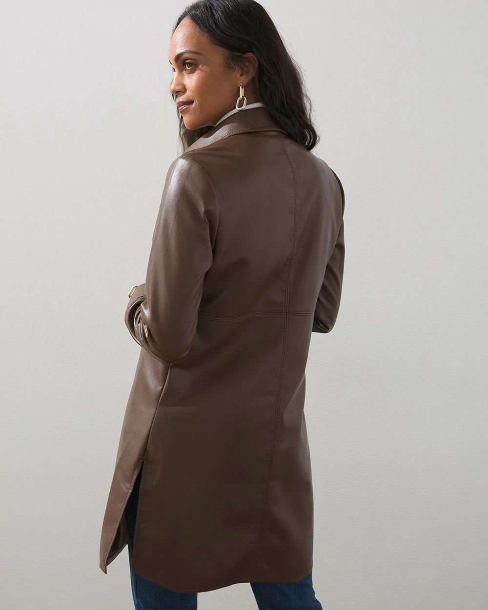 Elongated Faux Leather Shacket